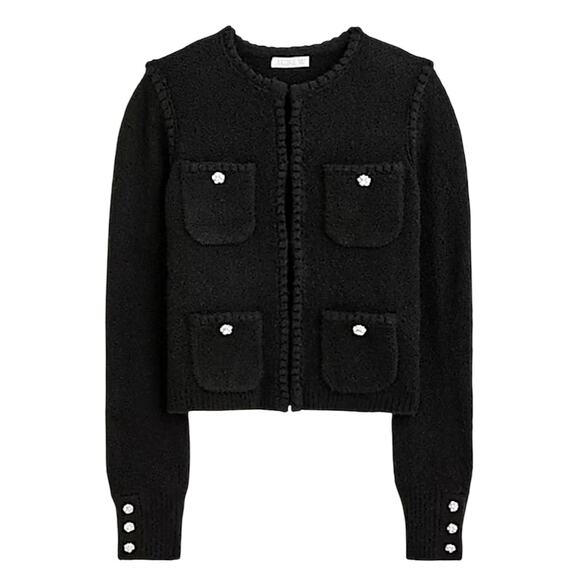 J. Crew Odette Sweater Lady Jacket with Jewel Buttons Black Size M - Picture 1 of 11